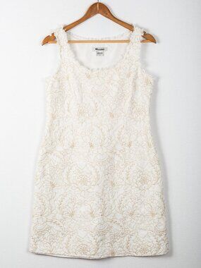 Nygard Collection Embroidered Floral Ramie Cotton Midi Dress Beige Gold 6